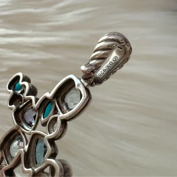 RARE David Yurman confetti diamond topaz turquoise cross pendant - Picture 5 of 11